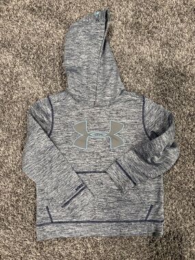 Under Armour Boys Heather Gray/ Navy Hoodie with Light Blue Logo